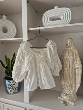 Spring 26 Hot Trend! Free People Crisp Cotton Peasant Blouse w/ Puff Sleeves